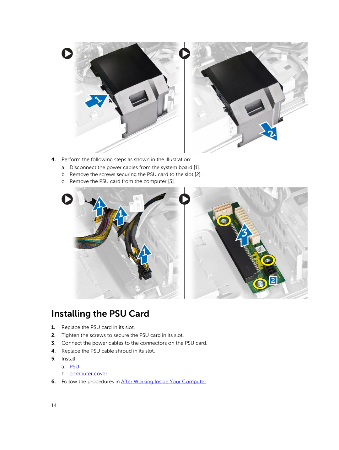 Dell 5810 owner manual Installing the PSU Card 