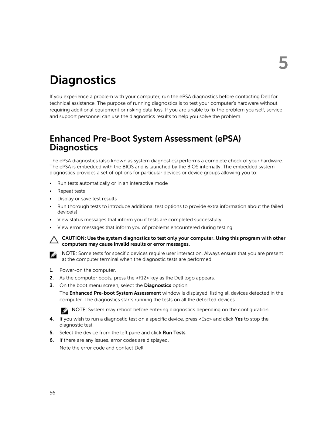 Dell 5810 owner manual Enhanced Pre-Boot System Assessment ePSA Diagnostics 