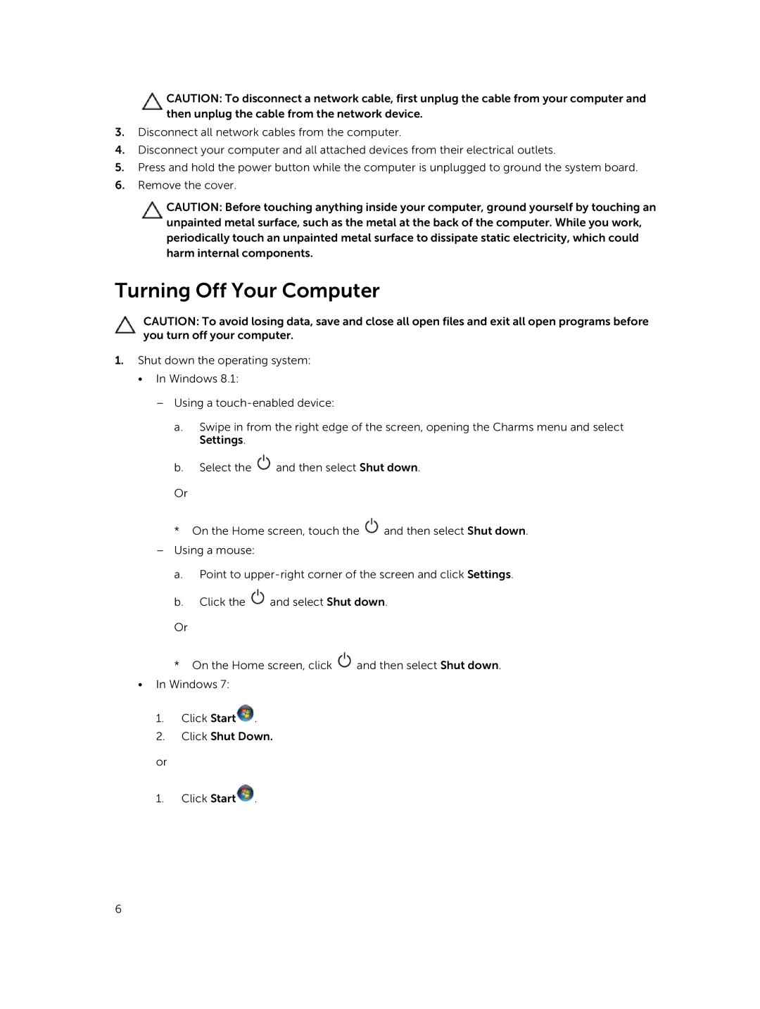 Dell 5810 owner manual Turning Off Your Computer 