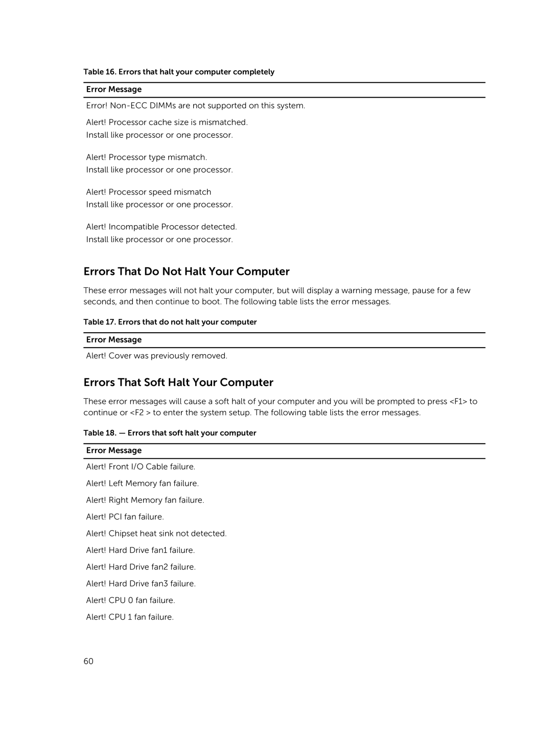 Dell 5810 owner manual Errors That Do Not Halt Your Computer 