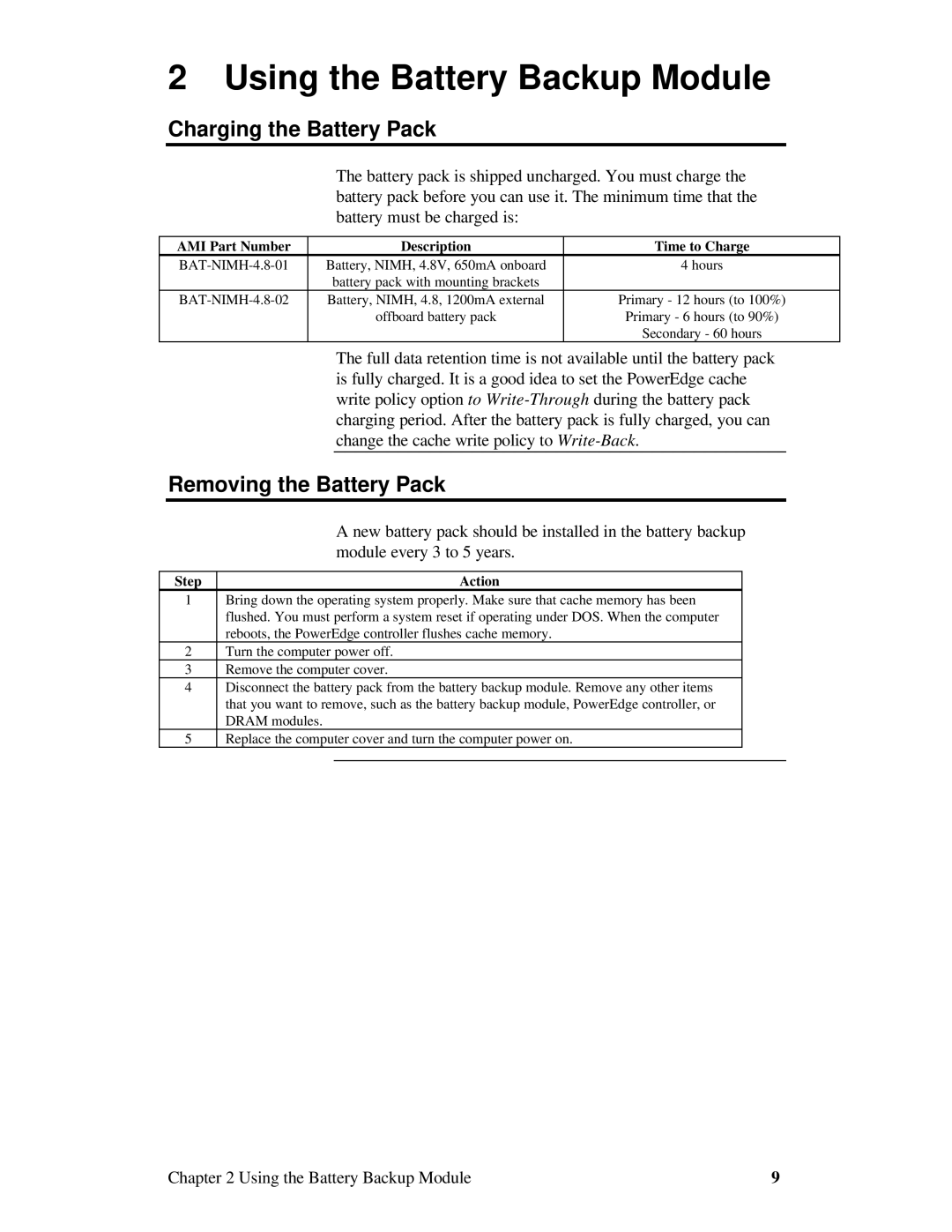 Dell 58296 manual Using the Battery Backup Module, Charging the Battery Pack, Removing the Battery Pack 