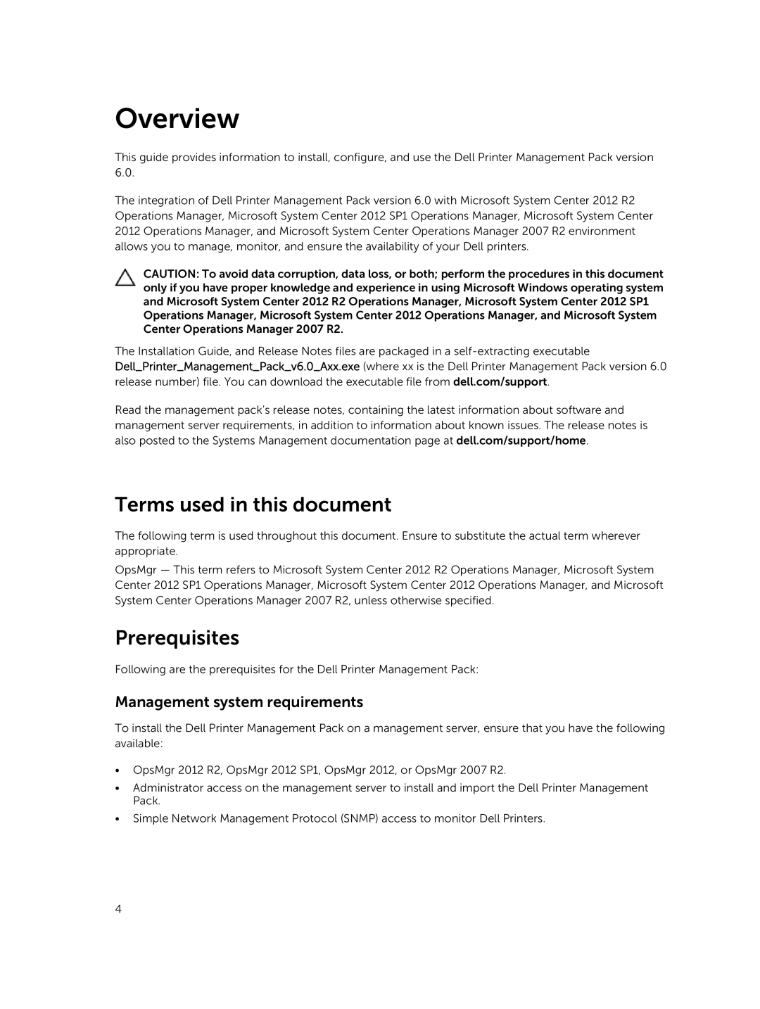 Dell 6 manual Terms used in this document, Prerequisites, Management system requirements 