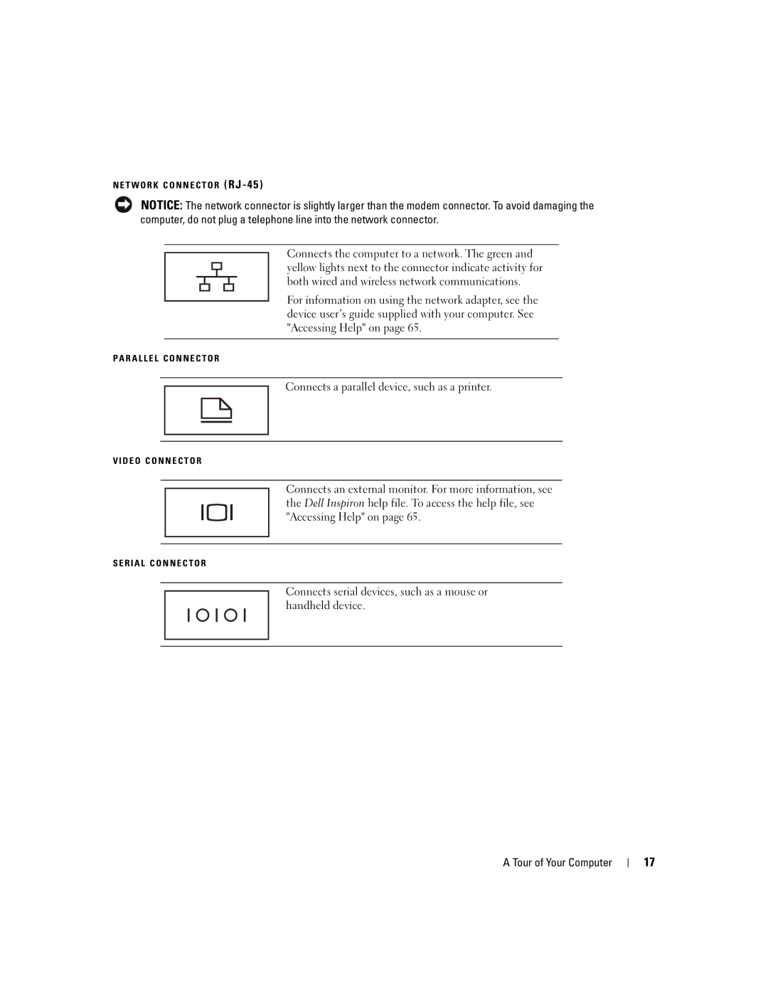 Dell PP05L, 600m owner manual Connects a parallel device, such as a printer 