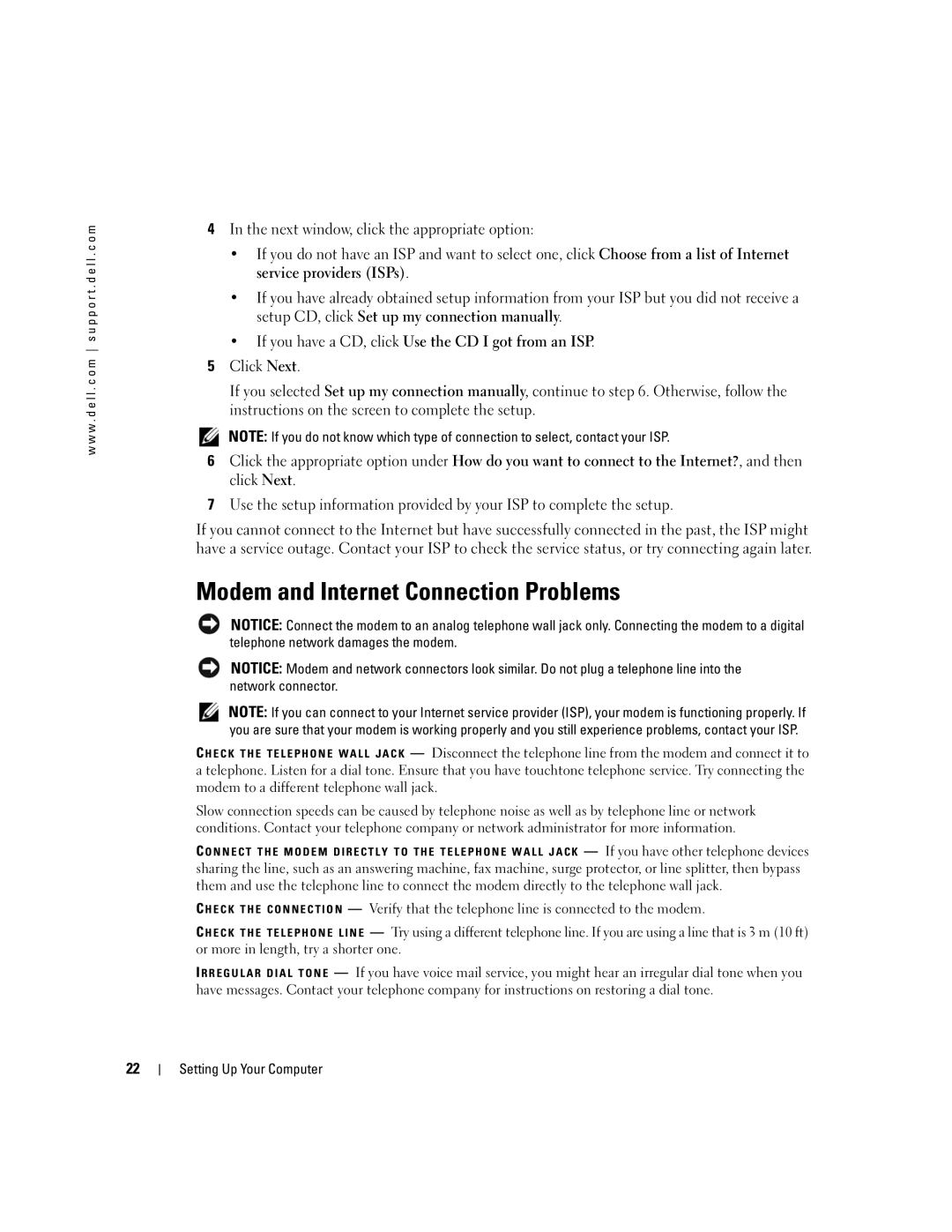 Dell 600m, PP05L owner manual Modem and Internet Connection Problems, Next window, click the appropriate option 