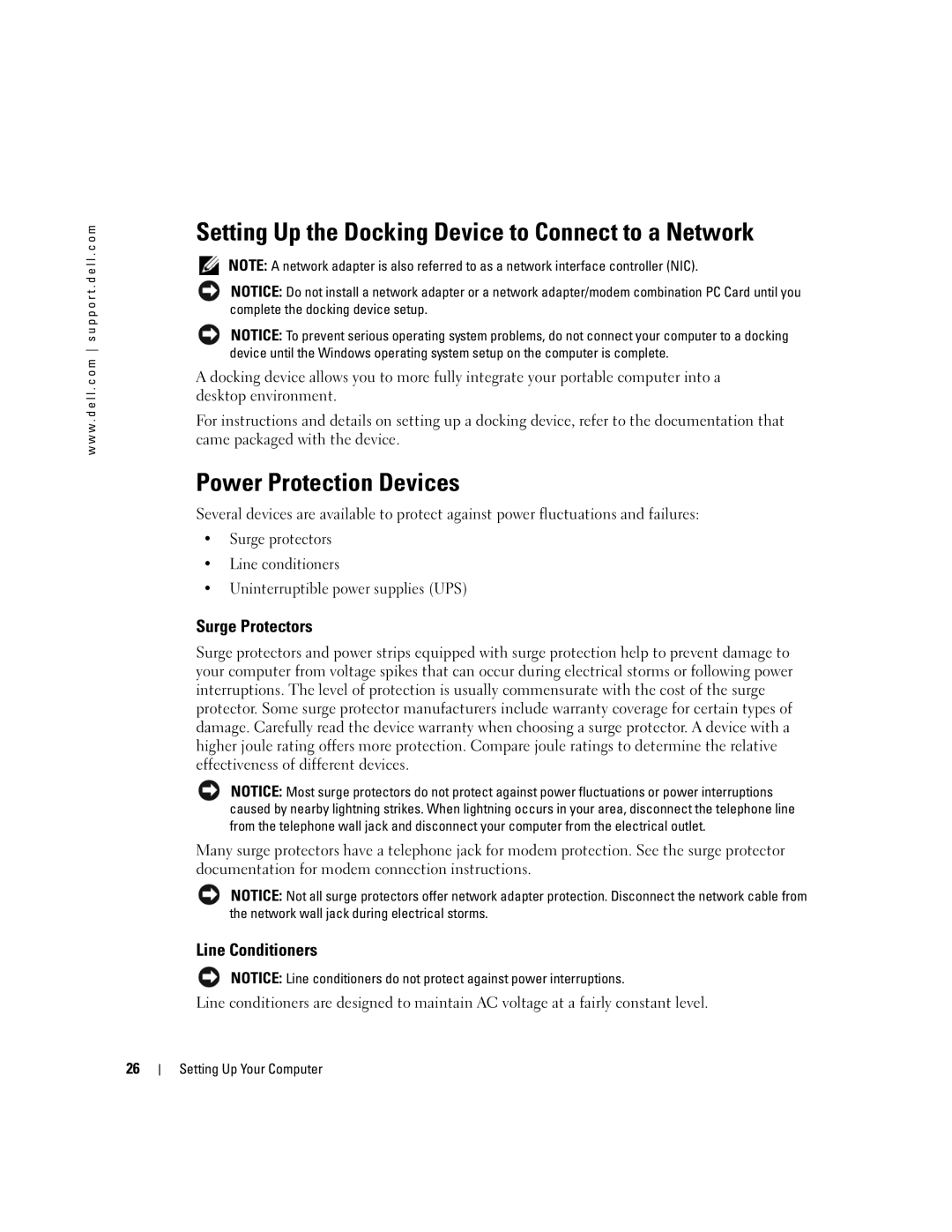 Dell 600m, PP05L Setting Up the Docking Device to Connect to a Network, Power Protection Devices, Surge Protectors 