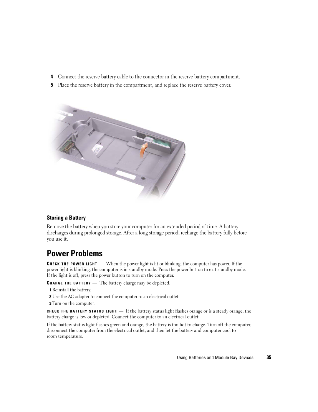 Dell PP05L, 600m owner manual Power Problems, Storing a Battery 