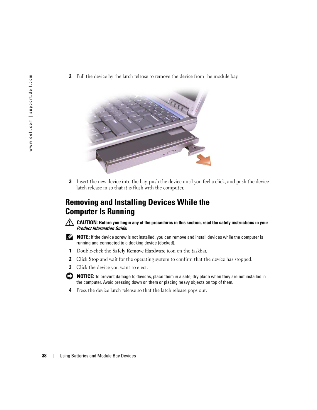 Dell 600m, PP05L owner manual Removing and Installing Devices While Computer Is Running 