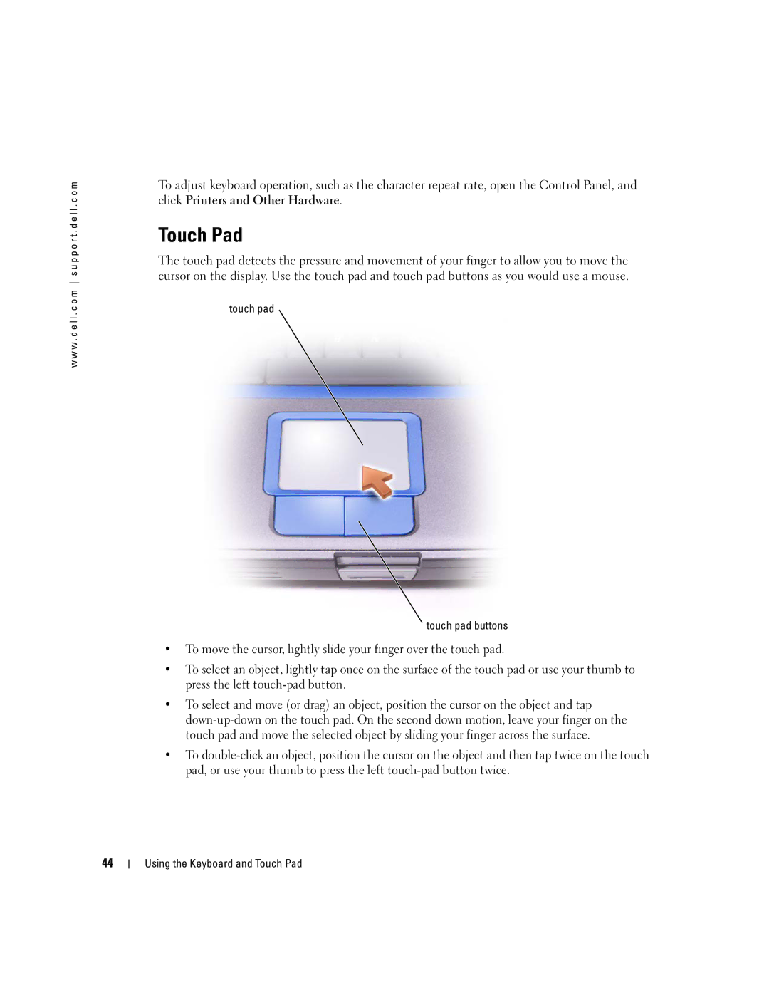 Dell 600m, PP05L owner manual Touch Pad, Touch pad Touch pad buttons 