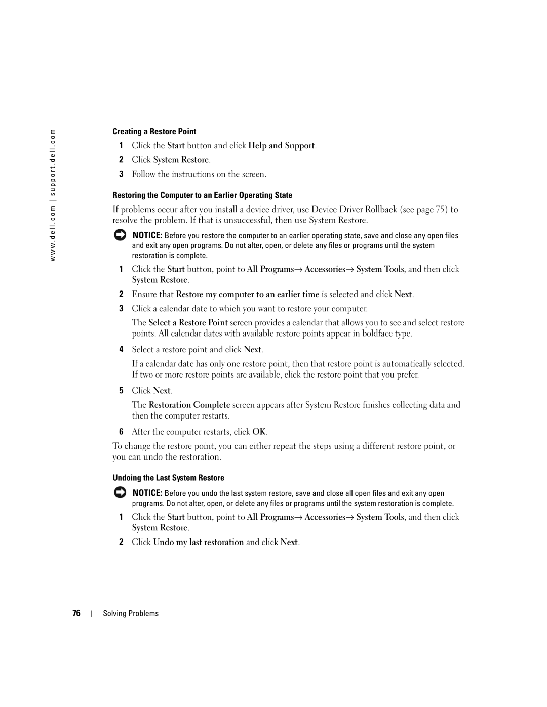 Dell 600m, PP05L owner manual Select a restore point and click Next 