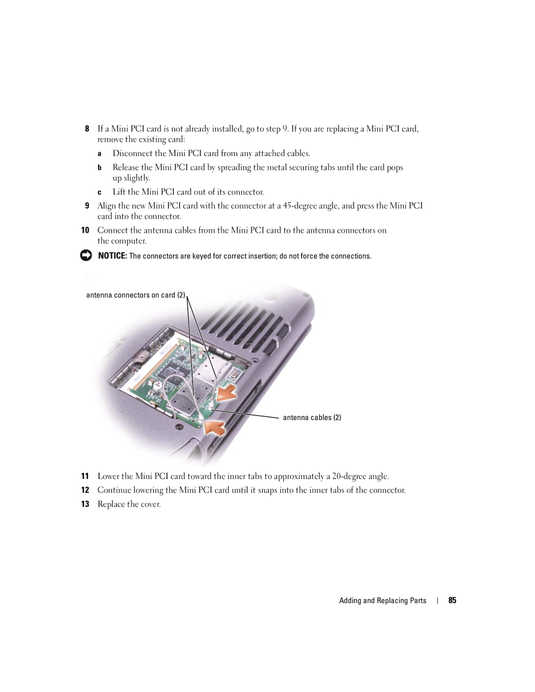 Dell PP05L, 600m owner manual Antenna connectors on card Antenna cables 