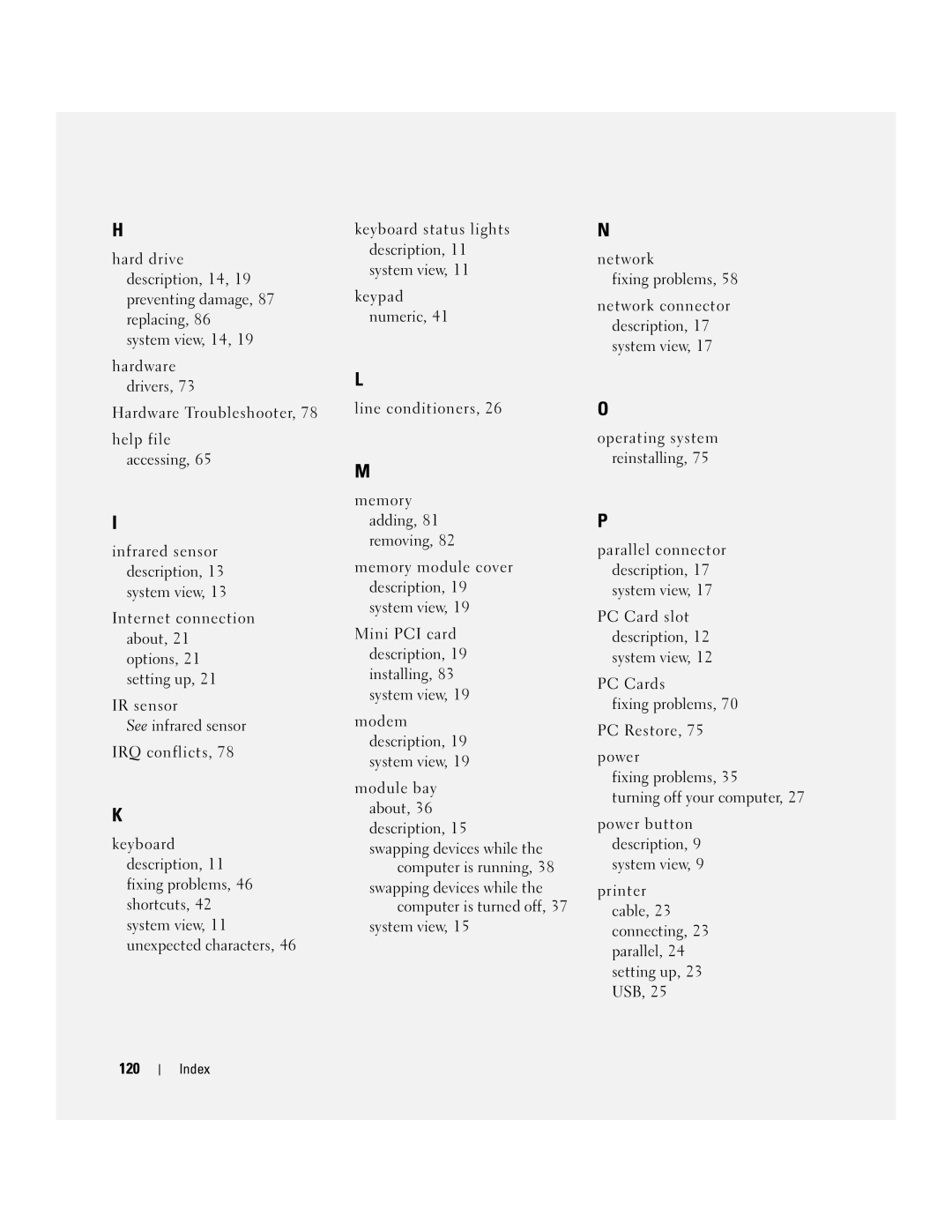 Dell 600m, PP05L owner manual 120 