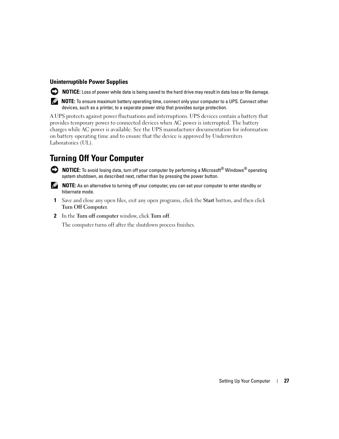 Dell PP05L, 600m owner manual Turning Off Your Computer, Uninterruptible Power Supplies 