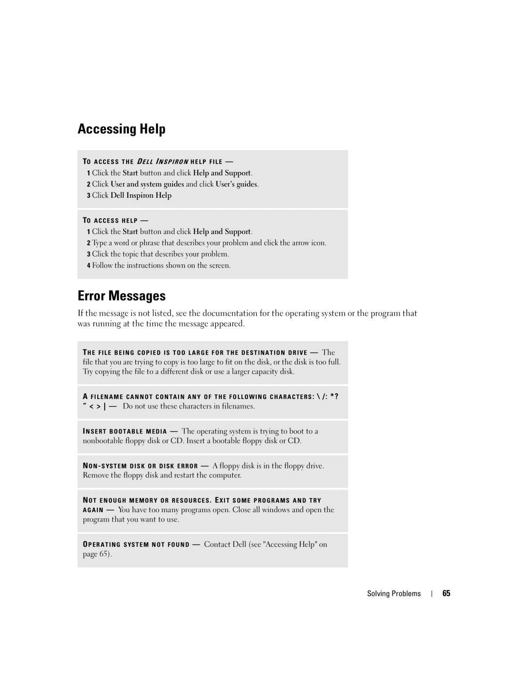 Dell PP05L, 600m owner manual Accessing Help, Error Messages 