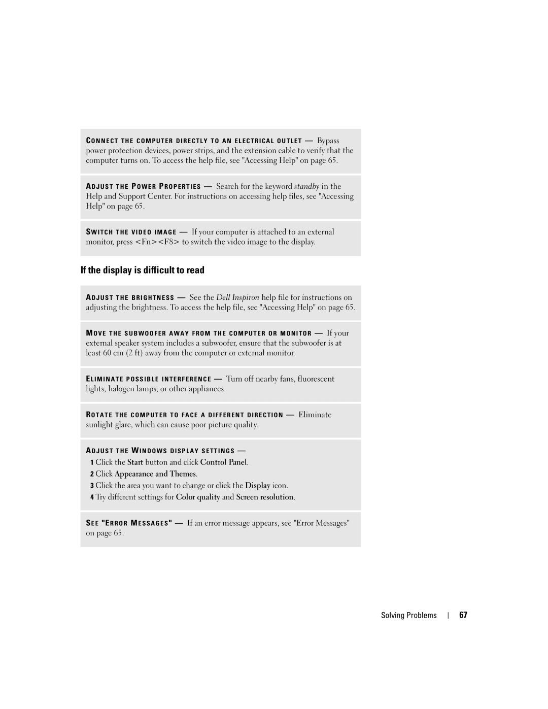 Dell PP05L, 600m owner manual If the display is difficult to read, Click Appearance and Themes 