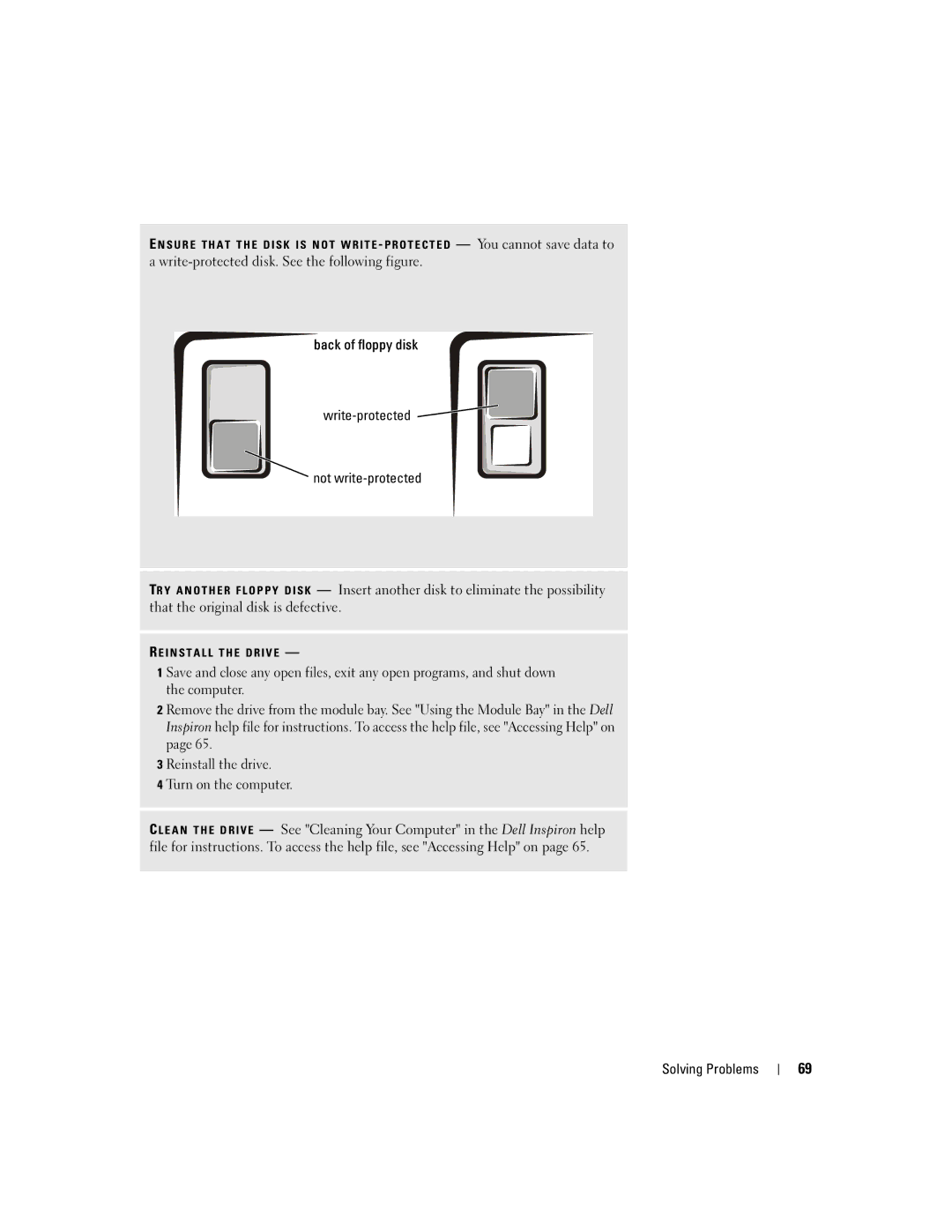 Dell PP05L, 600m owner manual Back of floppy disk Write-protected Not write-protected 