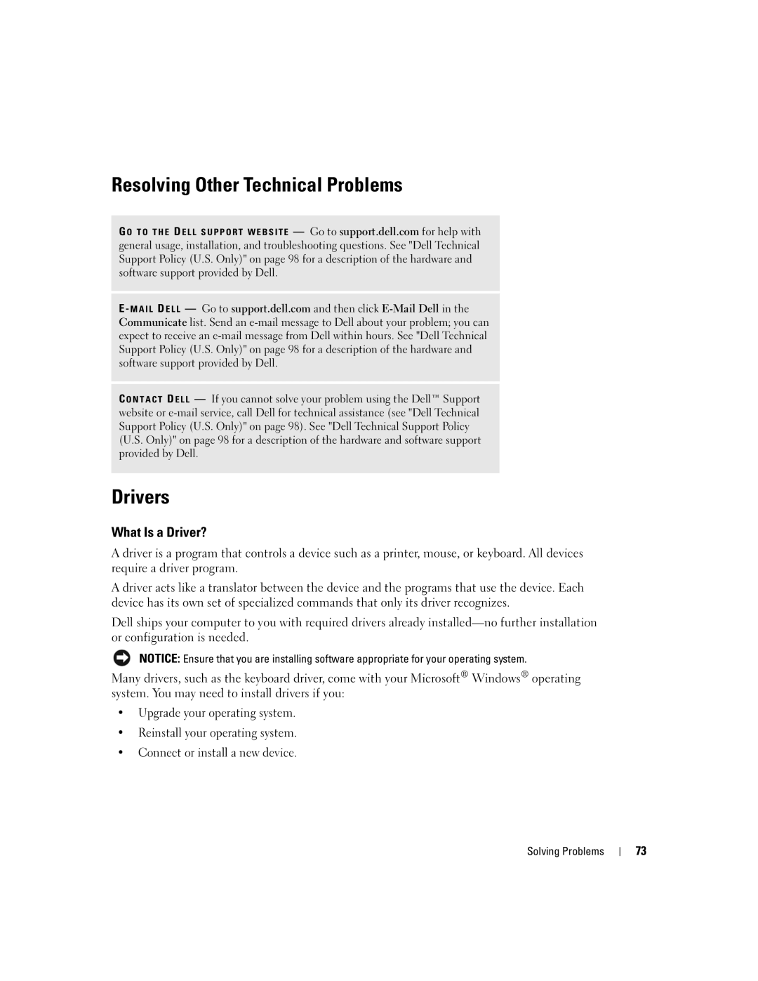 Dell PP05L, 600m owner manual Resolving Other Technical Problems, Drivers, What Is a Driver? 