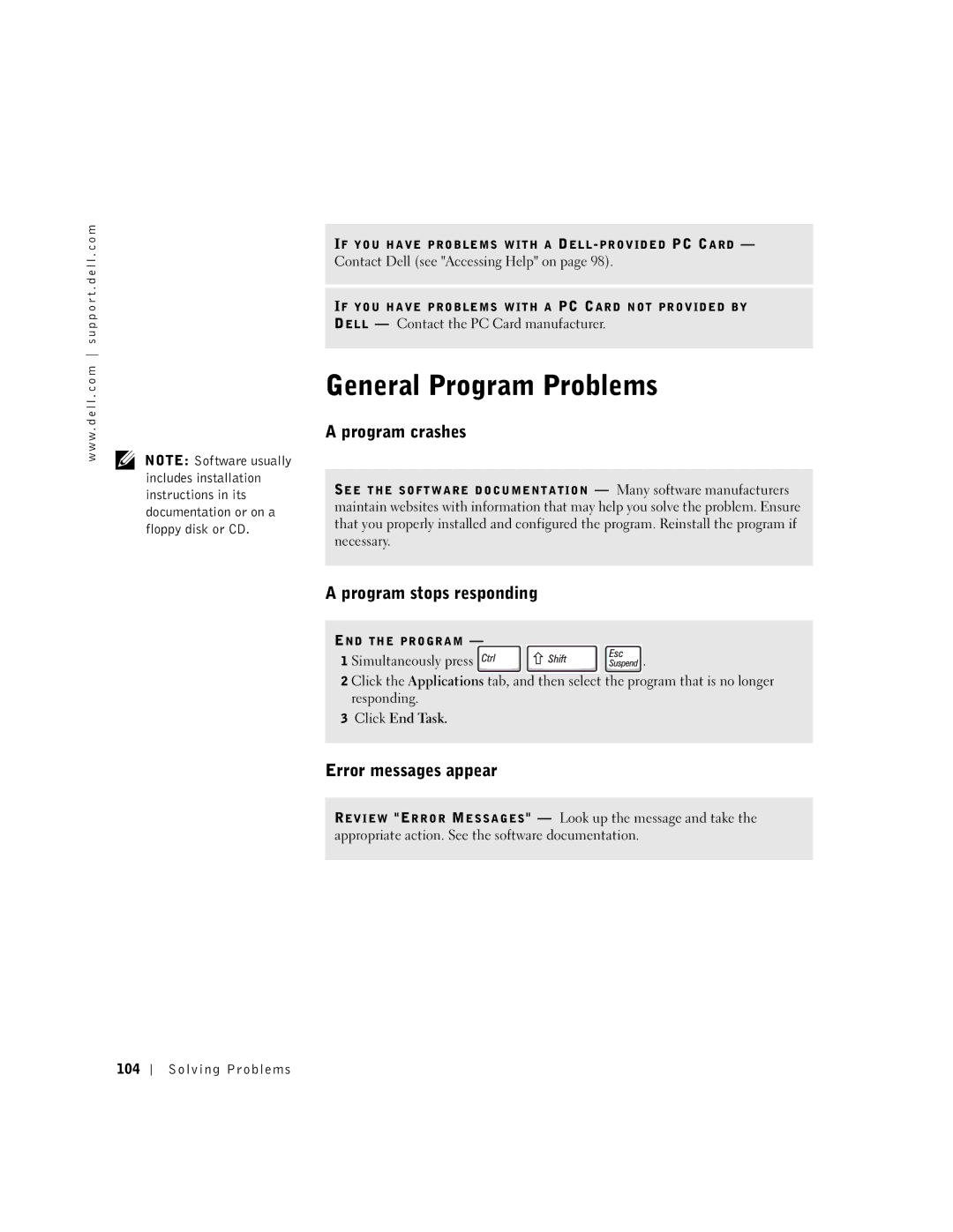 Dell 600m owner manual General Program Problems, Program crashes, Program stops responding, Error messages appear 