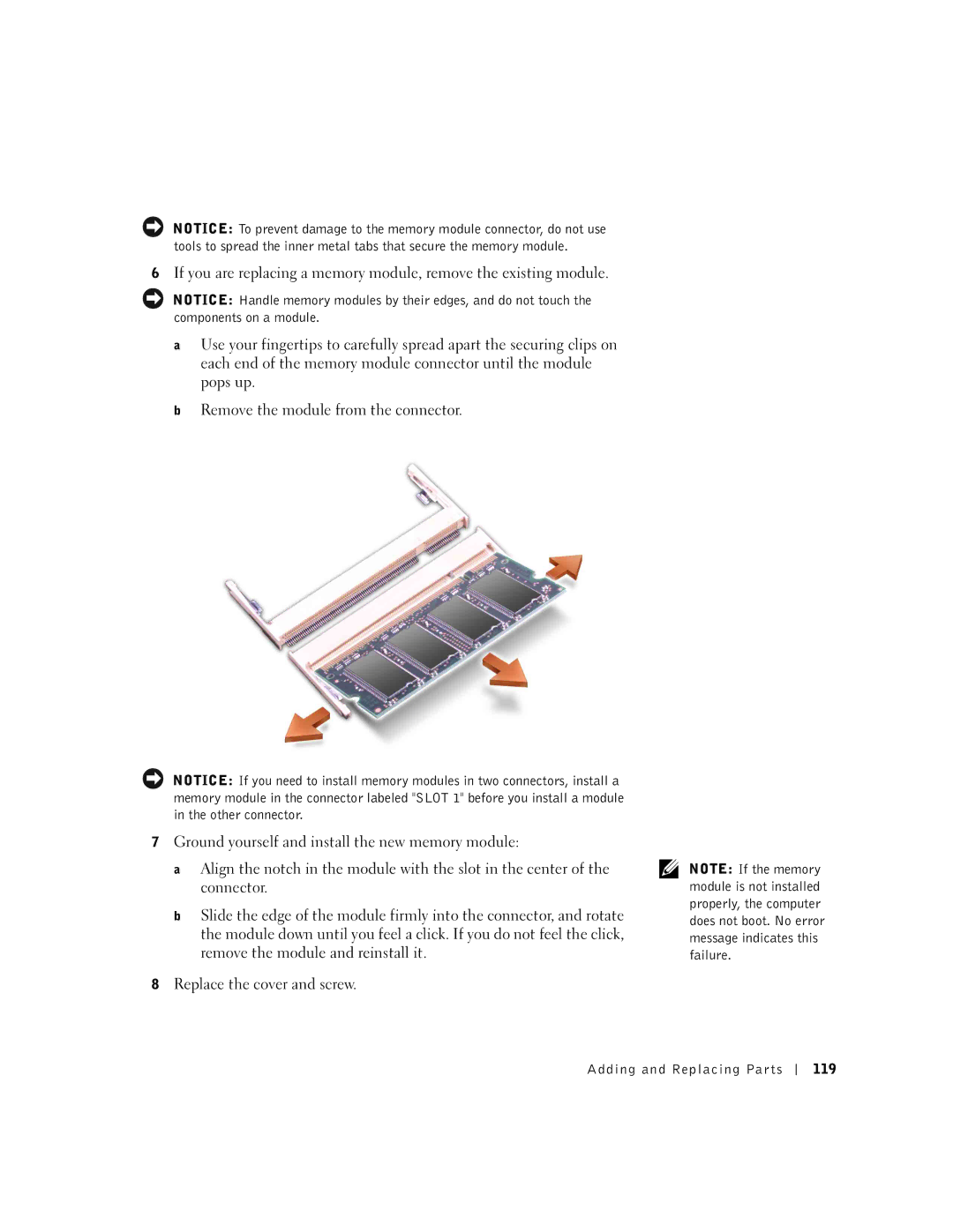 Dell 600m owner manual Adding and Replacing Parts 119 