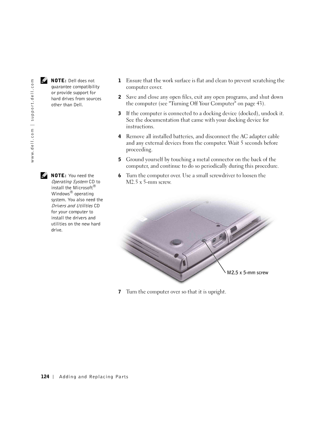 Dell 600m owner manual M2.5 x 5-mm screw, Adding and Replacing Parts 