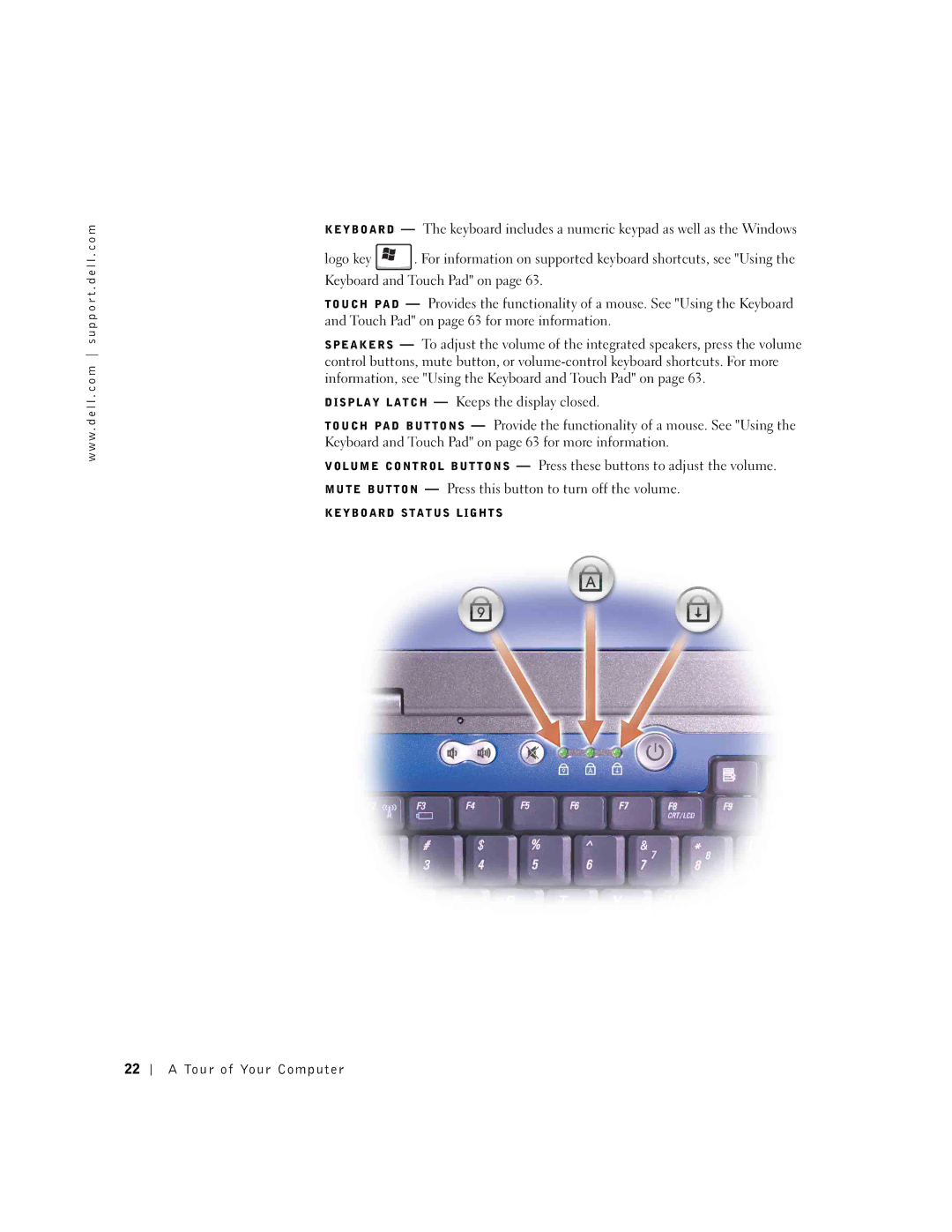 Dell 600m owner manual Keyboard Status Lights 