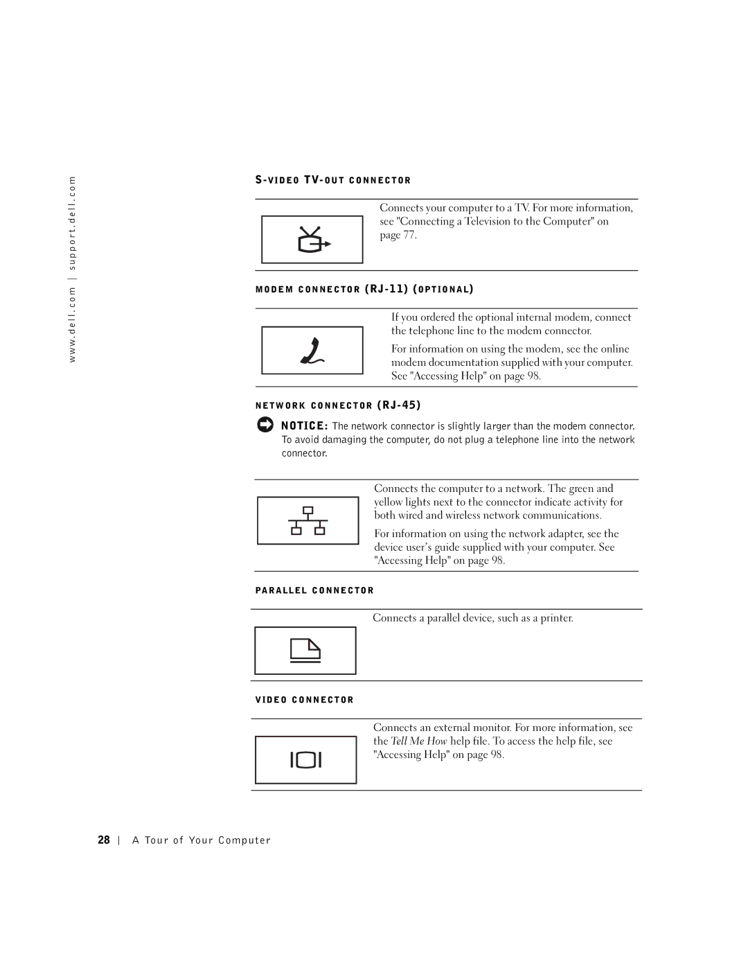 Dell 600m owner manual Connects a parallel device, such as a printer 