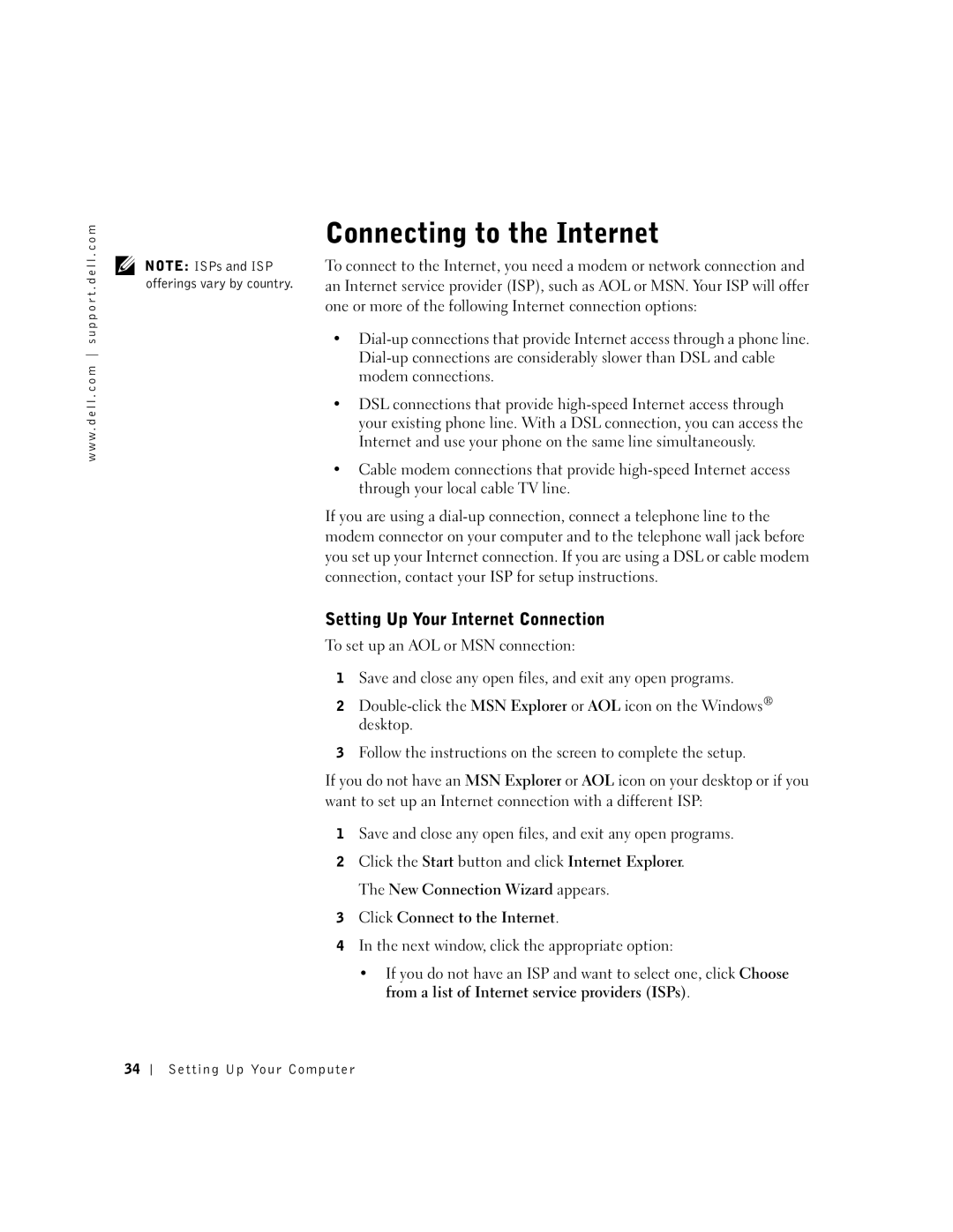 Dell 600m owner manual Connecting to the Internet, Setting Up Your Internet Connection, Setting Up Your Computer 