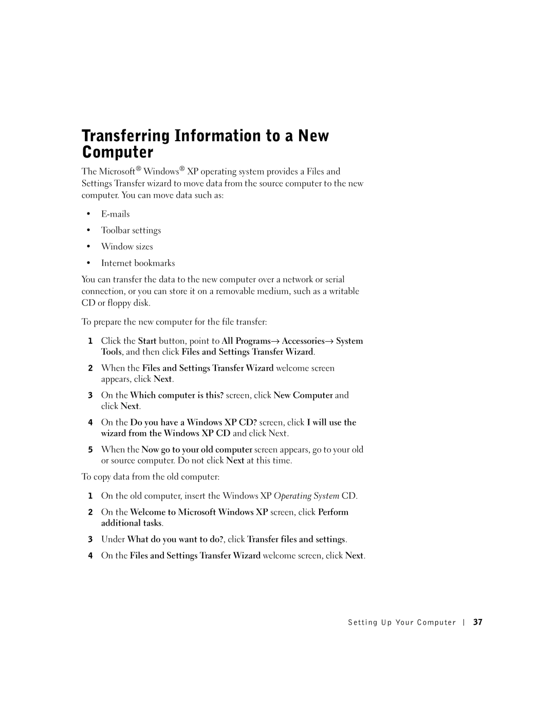 Dell 600m owner manual Transferring Information to a New Computer 