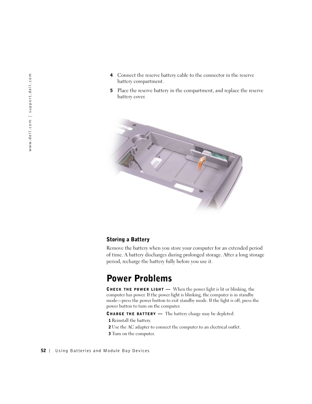 Dell 600m owner manual Power Problems, Storing a Battery 