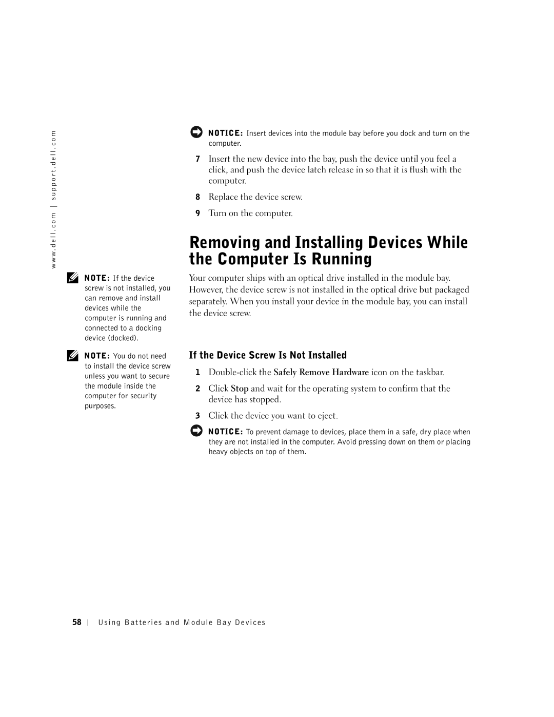 Dell 600m owner manual If the Device Screw Is Not Installed 