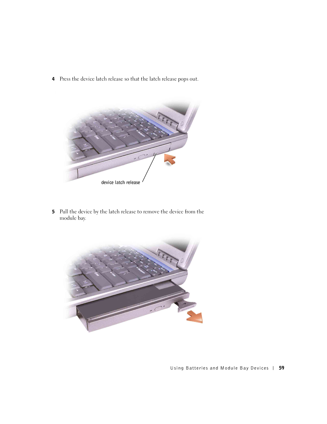 Dell 600m owner manual Device latch release 