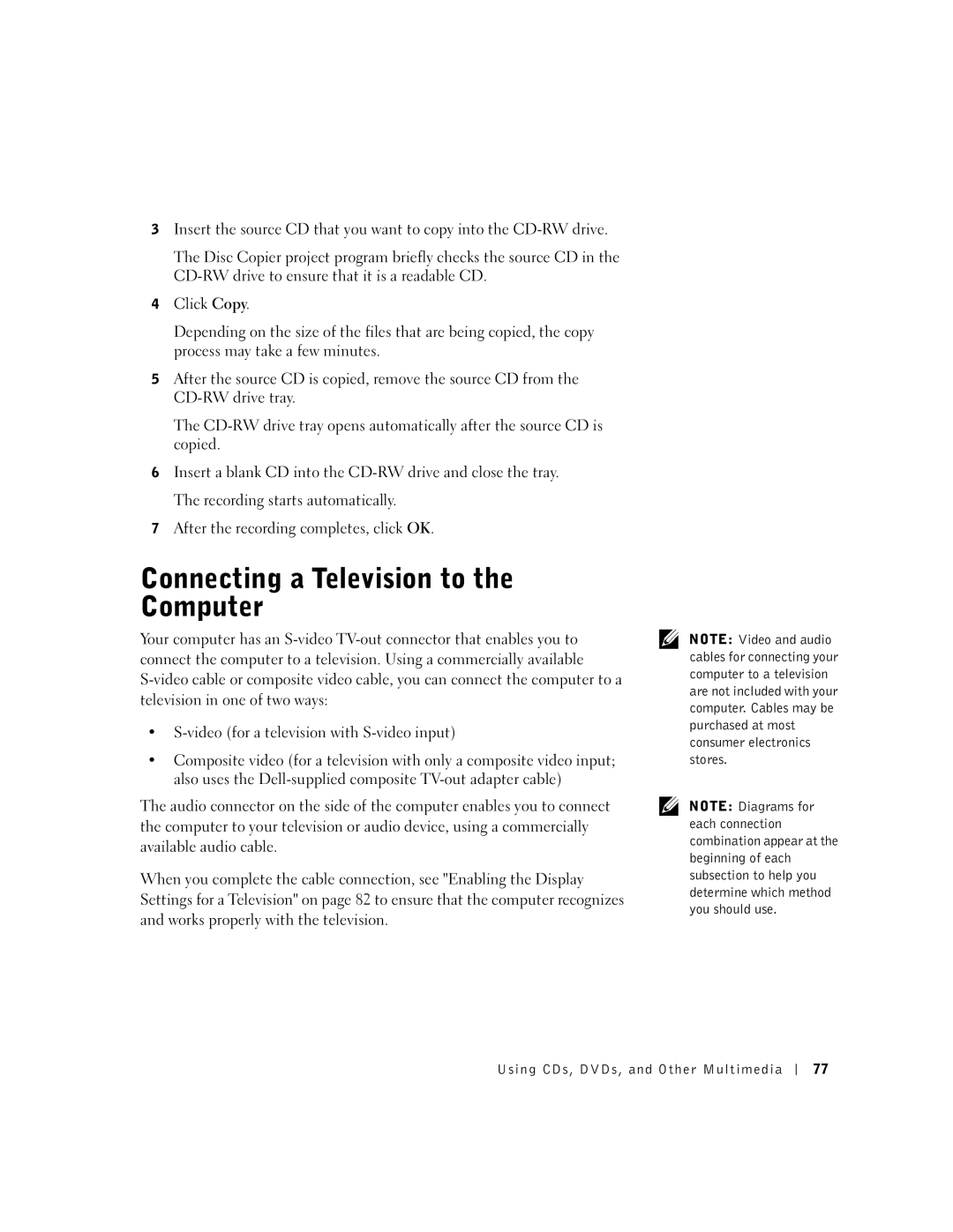 Dell 600m owner manual Connecting a Television to the Computer 