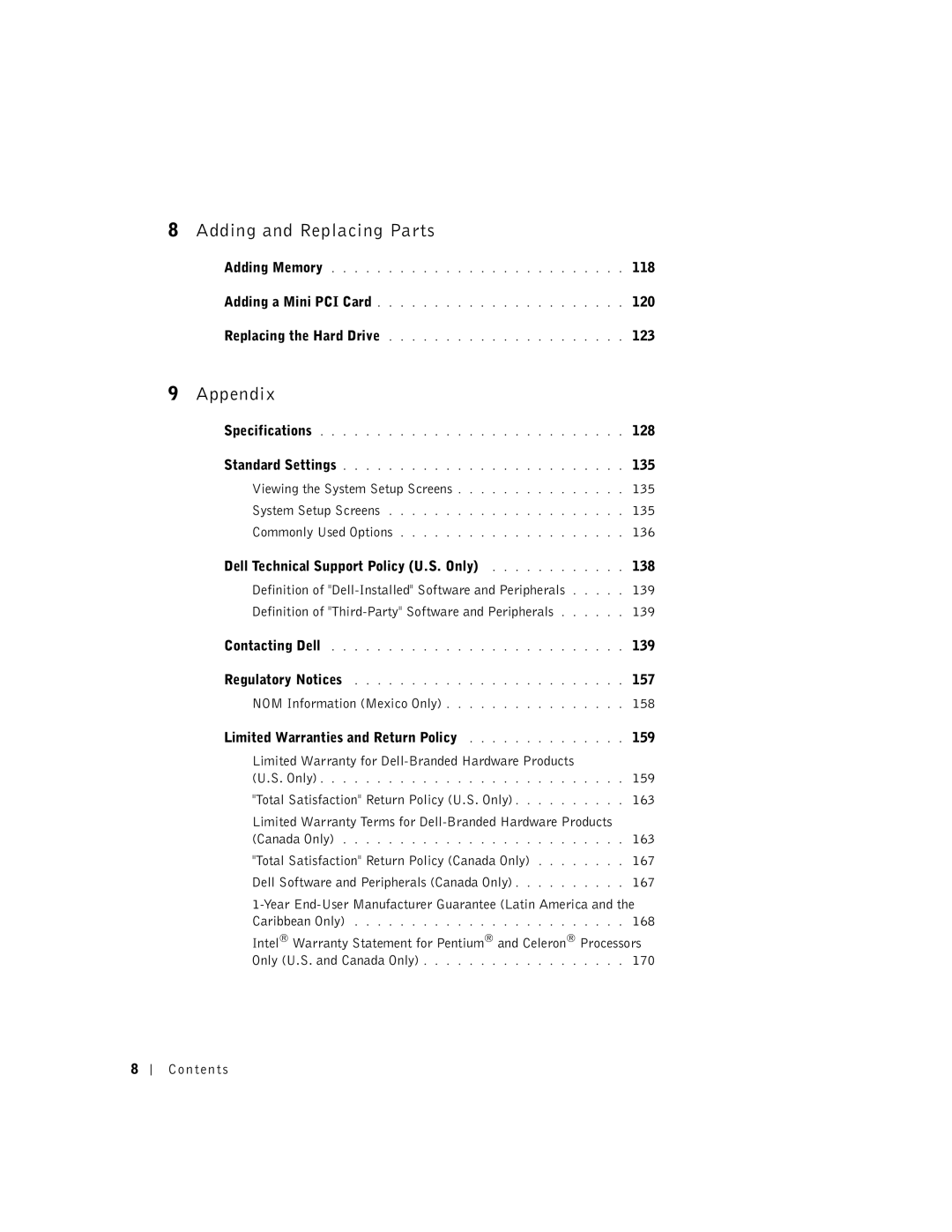 Dell 600m owner manual 118, 120, 123, 128, Viewing the System Setup Screens 135, 136, 157, 158, 168, 170 