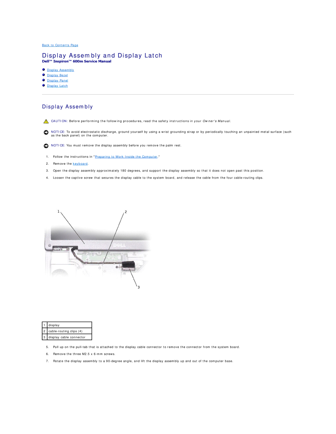 Dell 600m manual Display Assembly and Display Latch 