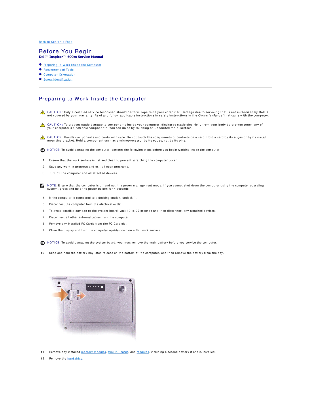 Dell 600m manual Before You Begin, Preparing to Work Inside the Computer 