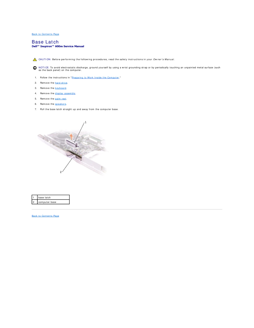 Dell 600m manual Base Latch 