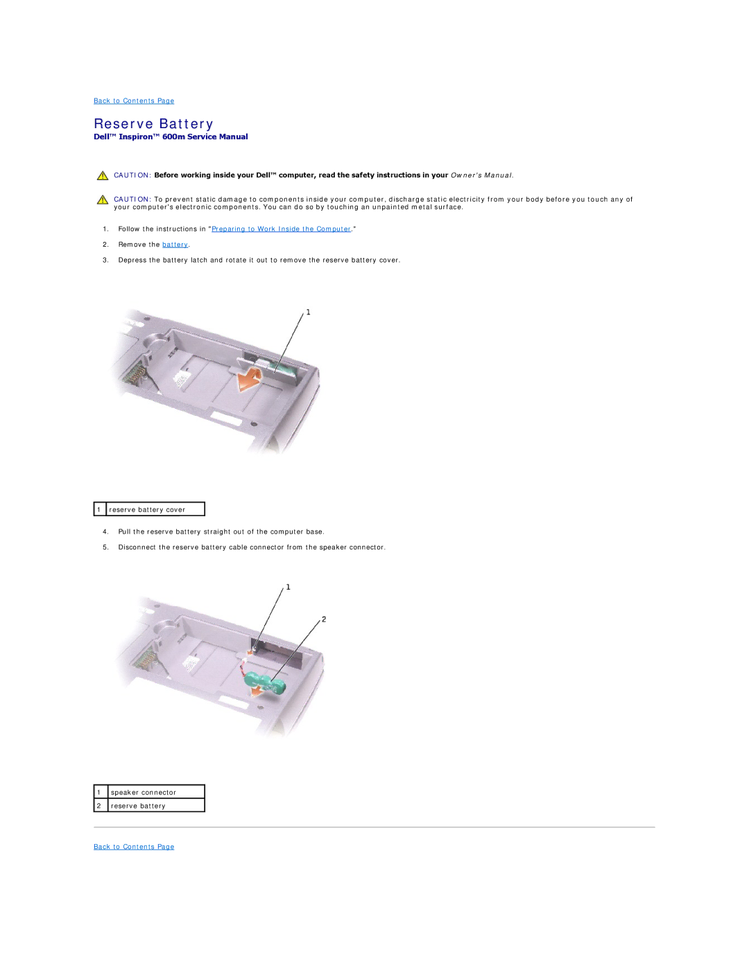 Dell 600m manual Reserve Battery 