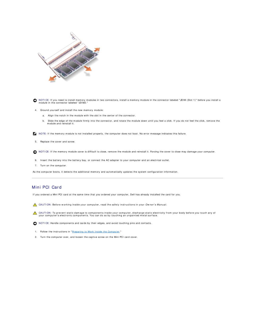 Dell 600m manual Mini PCI Card 