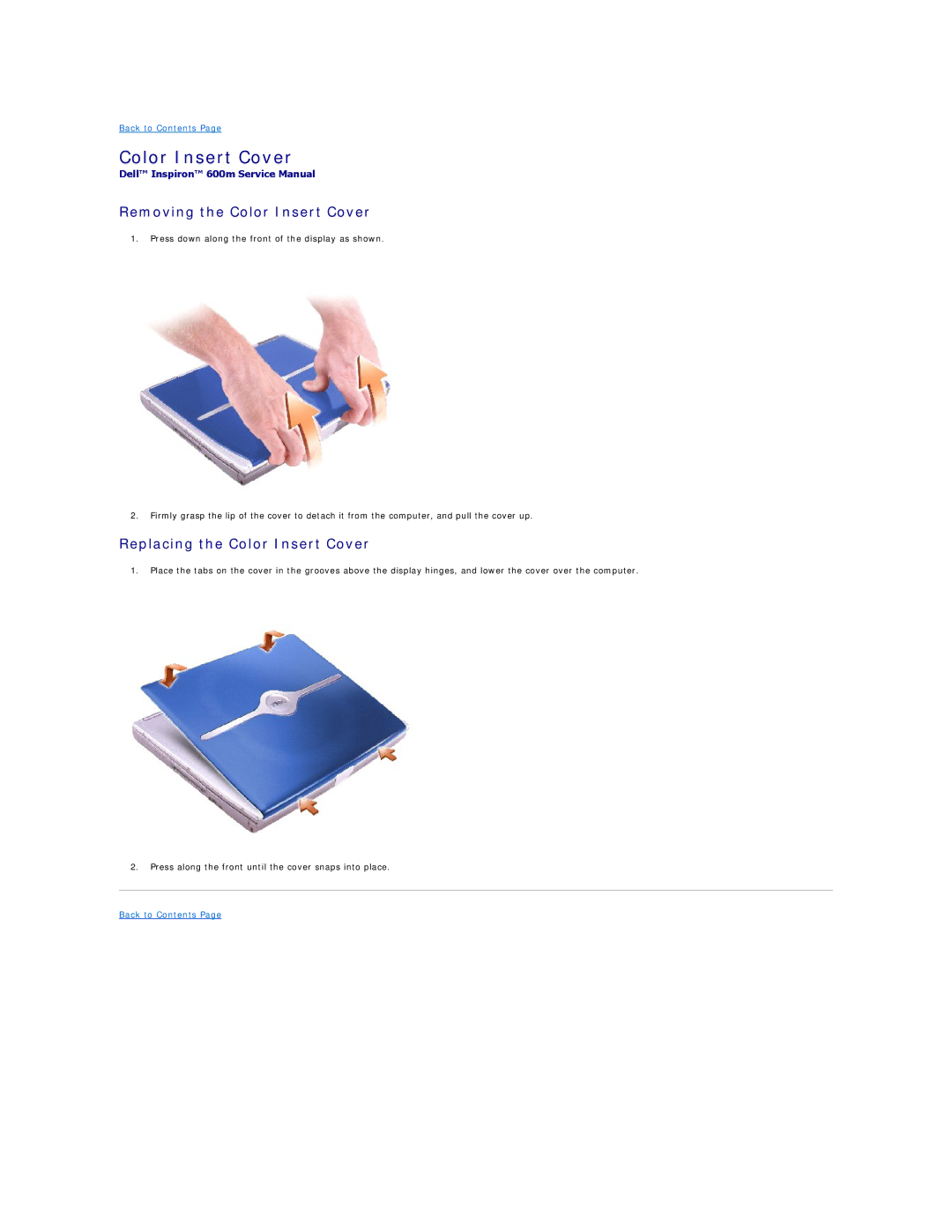 Dell 600m manual Removing the Color Insert Cover, Replacing the Color Insert Cover 