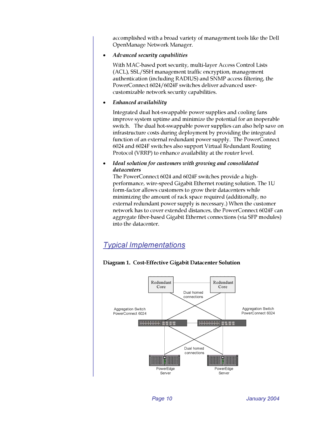 Dell 6024F manual Typical Implementations, Diagram 1. Cost-Effective Gigabit Datacenter Solution 