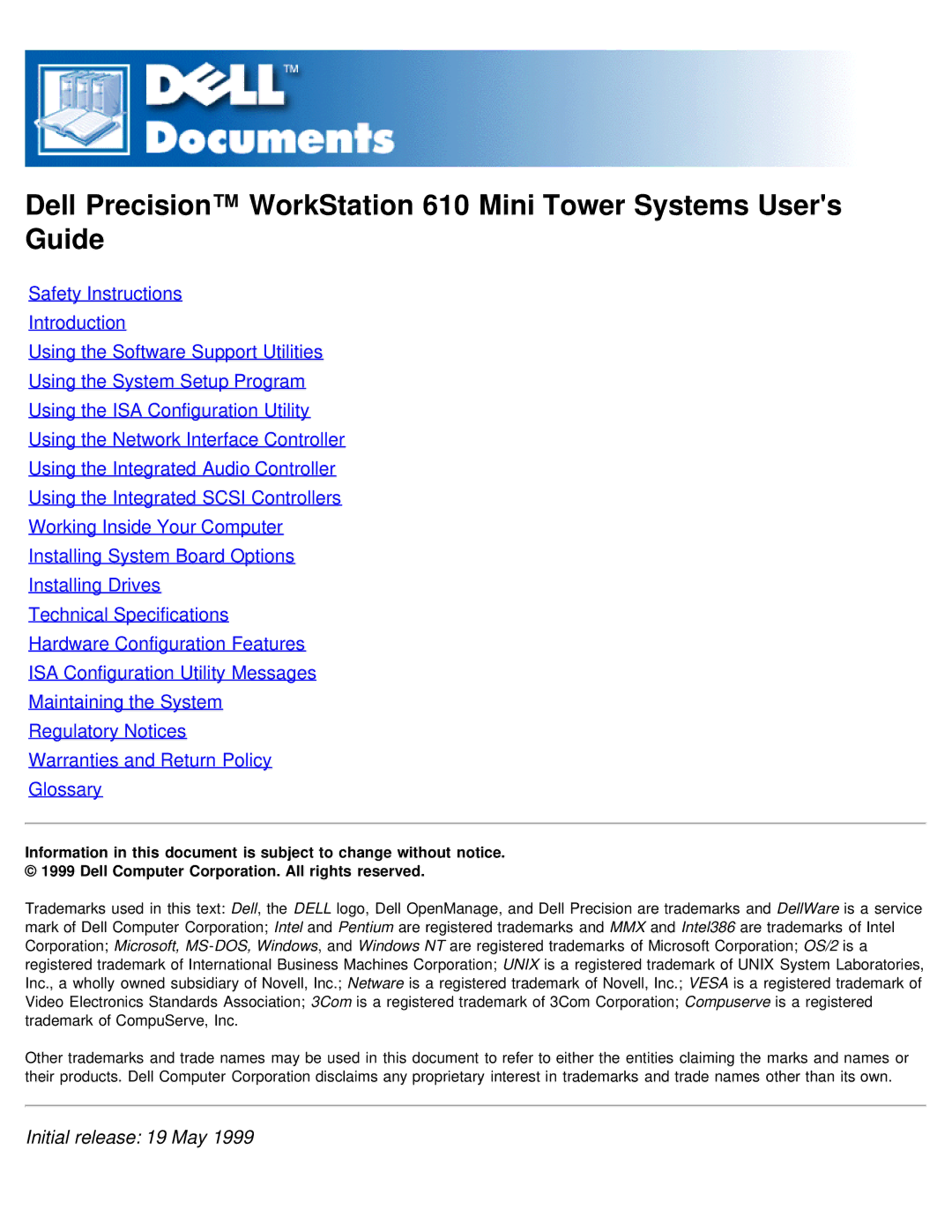 Dell 610 technical specifications Initial release 19 May 