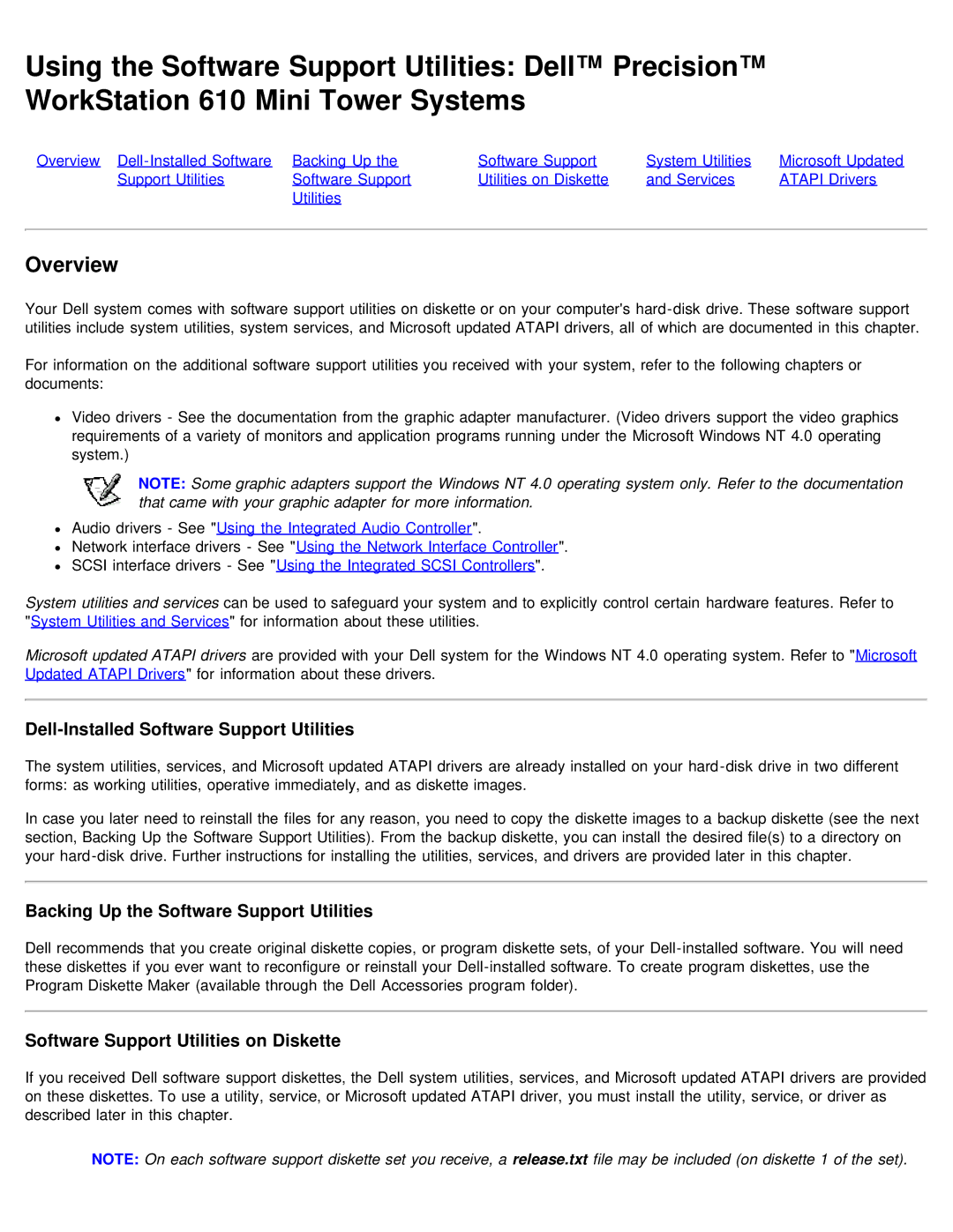 Dell 610 technical specifications Dell-Installed Software Support Utilities, Backing Up the Software Support Utilities 