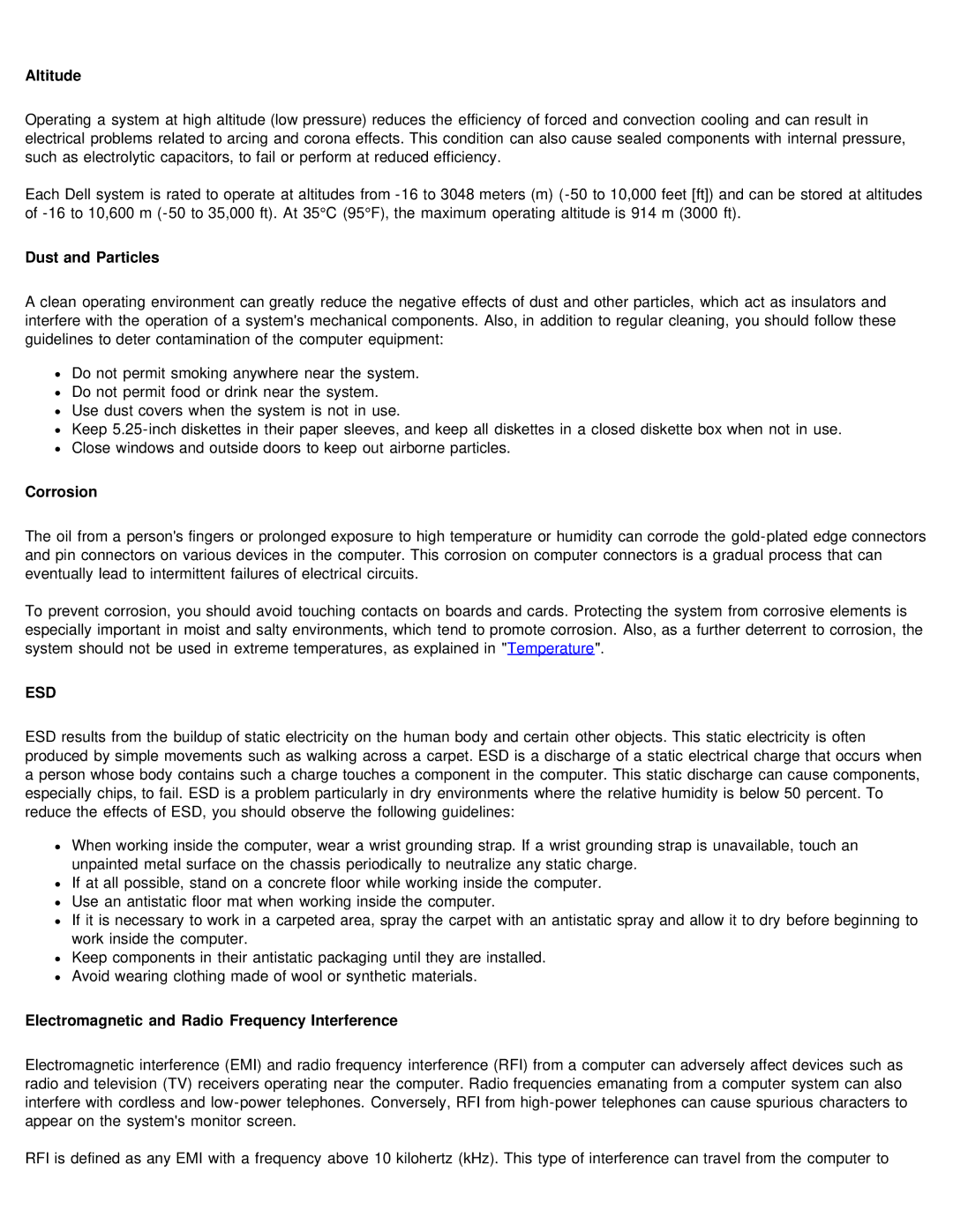 Dell 610 Altitude, Dust and Particles, Corrosion, Esd, Electromagnetic and Radio Frequency Interference 