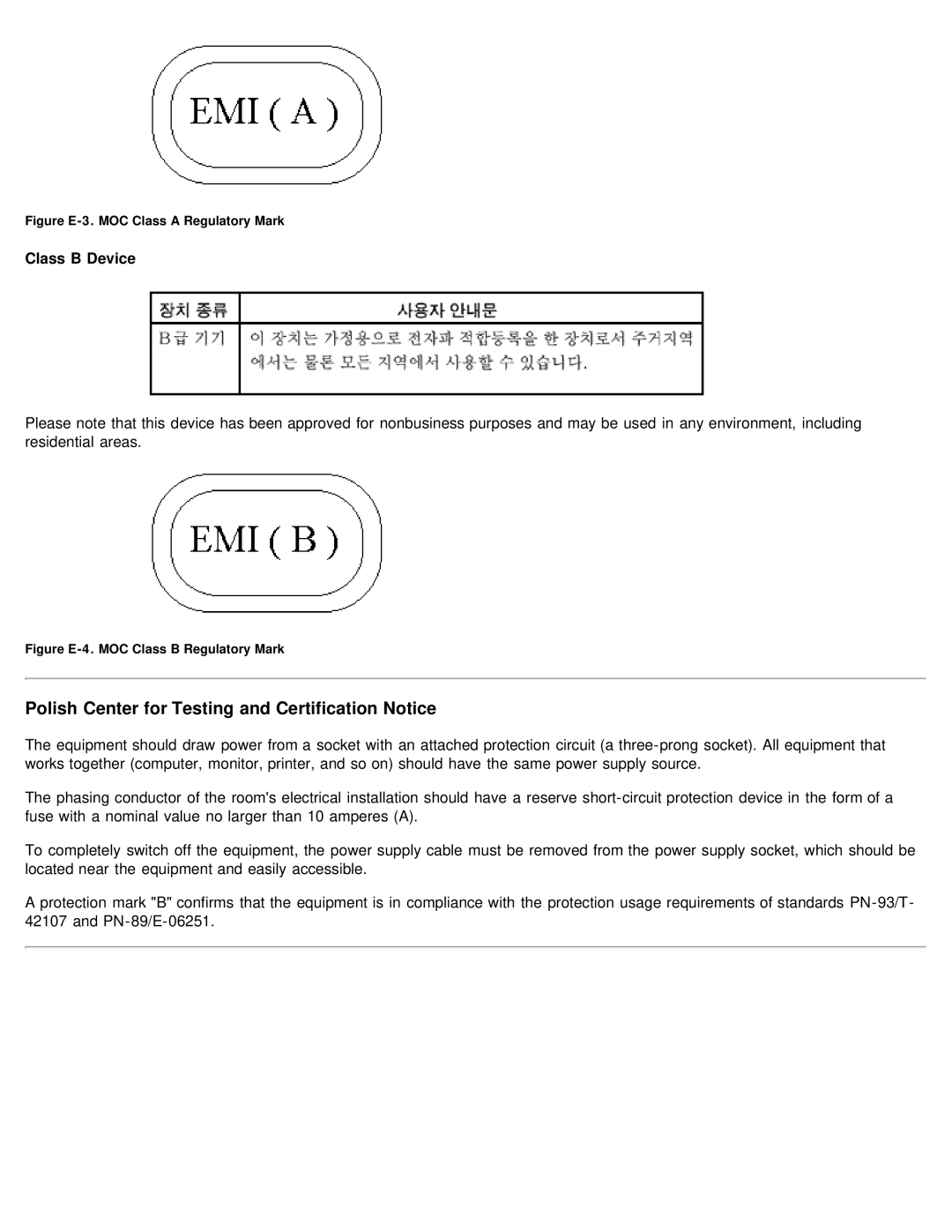 Dell 610 technical specifications Polish Center for Testing and Certification Notice, Class B Device 