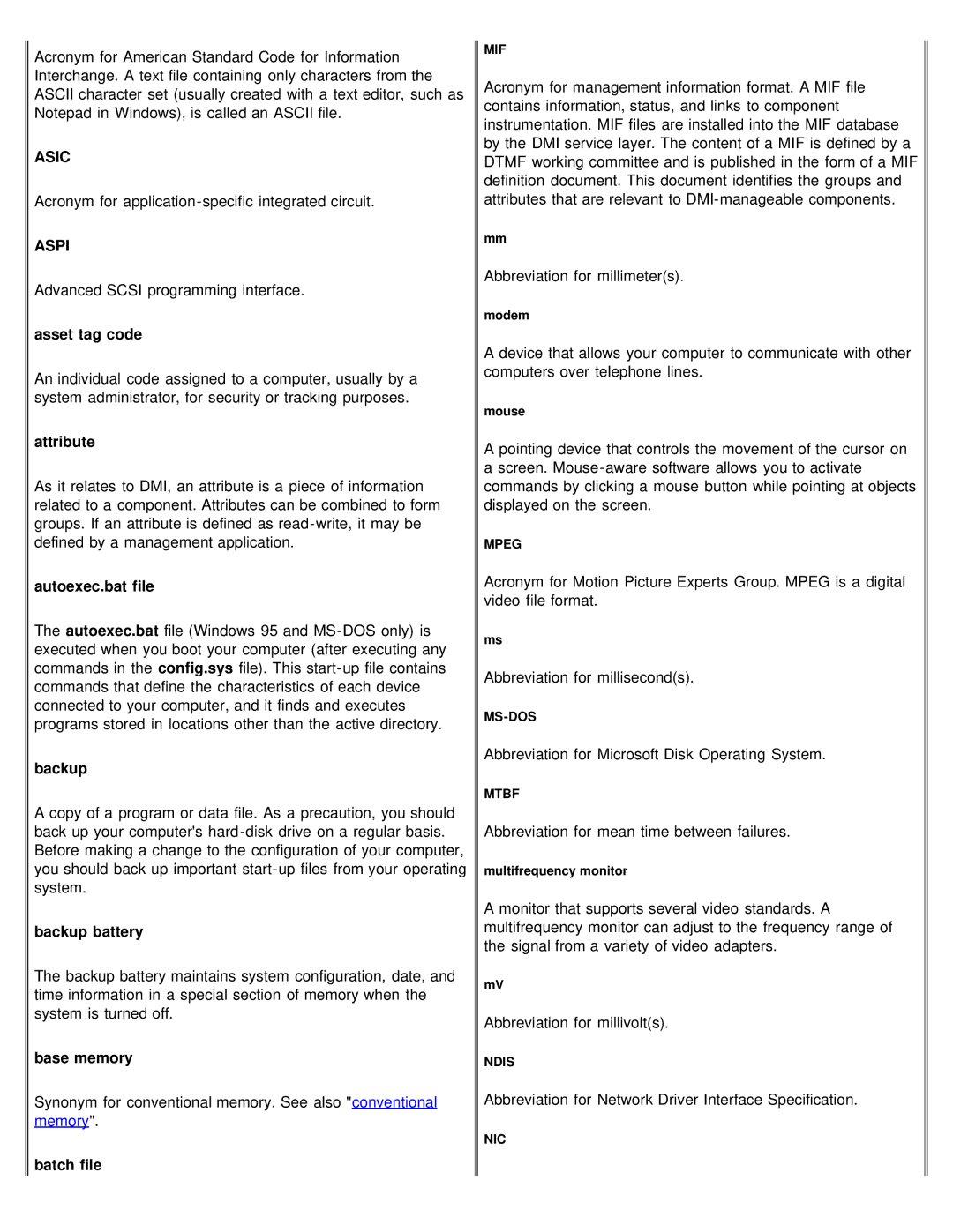 Dell 610 technical specifications Asic, Aspi 