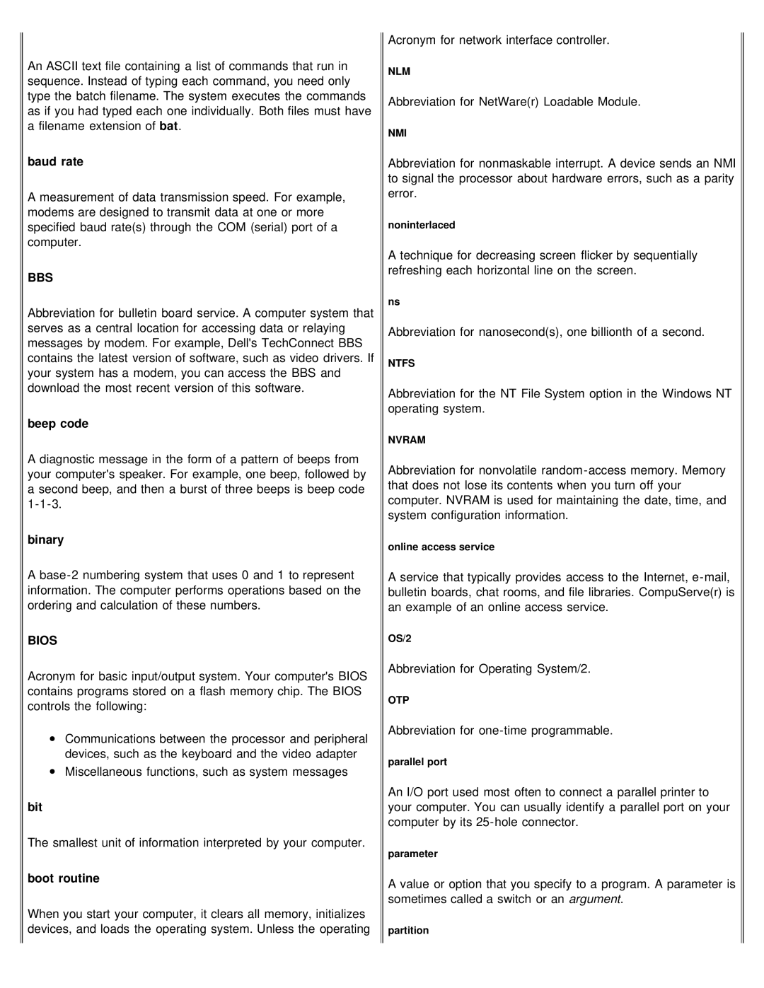 Dell 610 technical specifications Bbs, Bios 