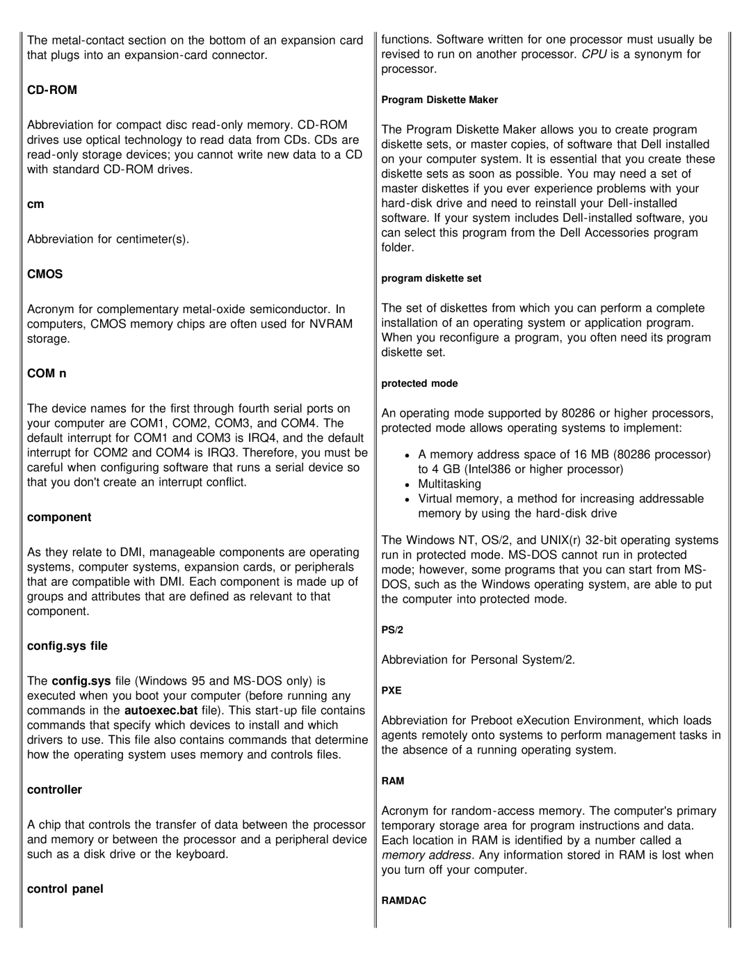 Dell 610 technical specifications Cd-Rom, Cmos 