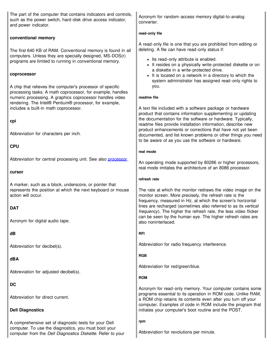 Dell 610 technical specifications Cpu, Dat 