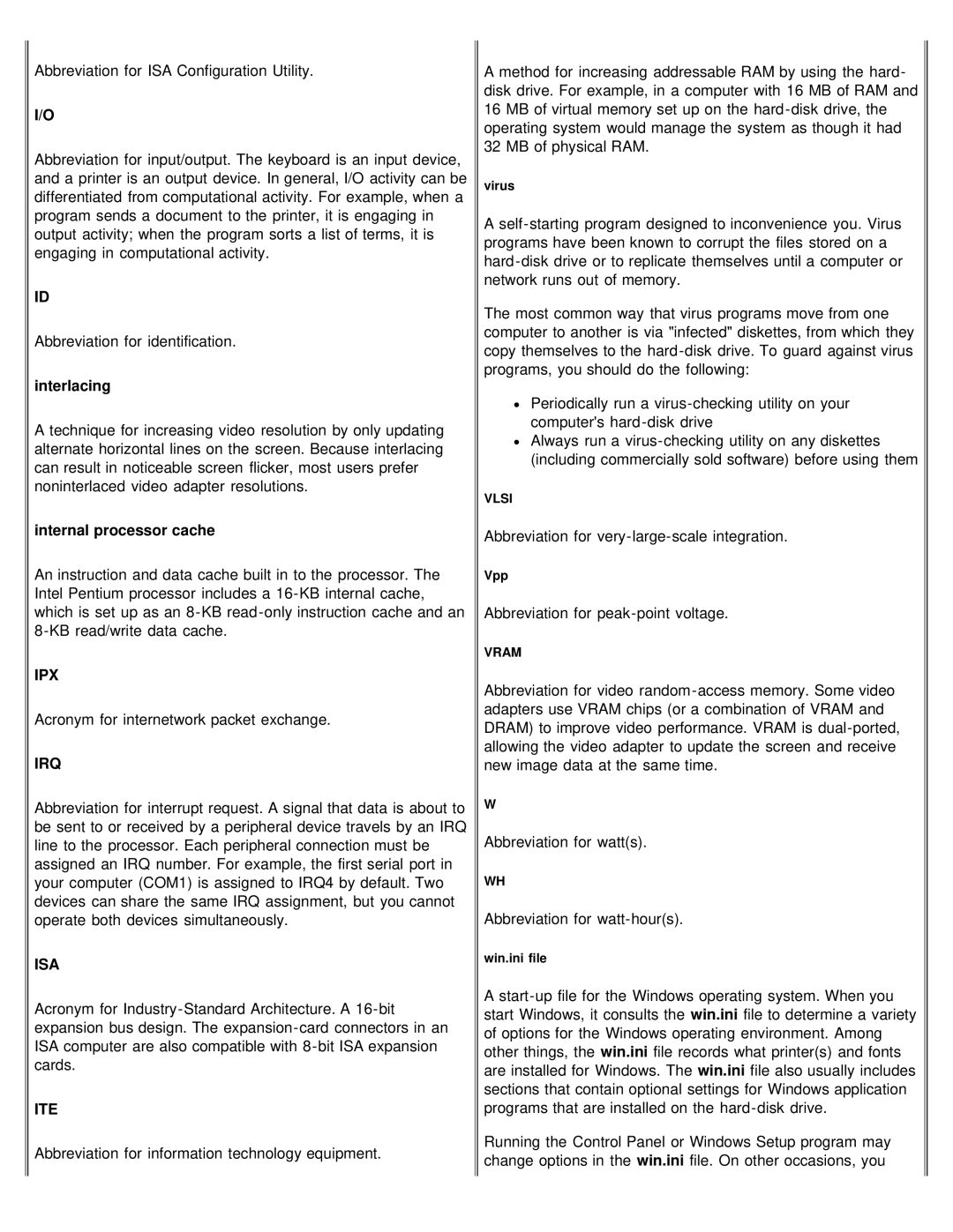 Dell 610 technical specifications Ipx, Irq, Isa, Ite 