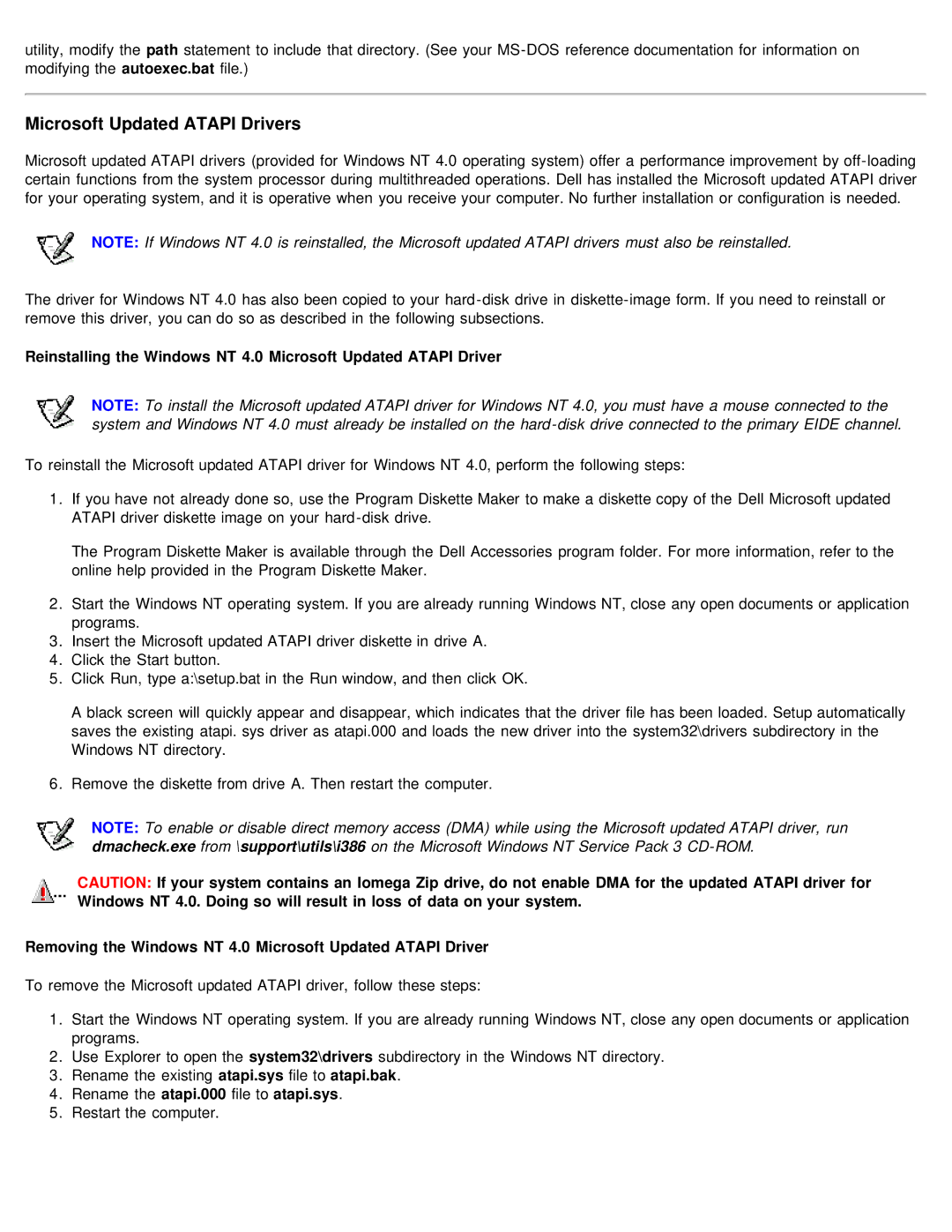 Dell 610 Microsoft Updated Atapi Drivers, Removing the Windows NT 4.0 Microsoft Updated Atapi Driver 