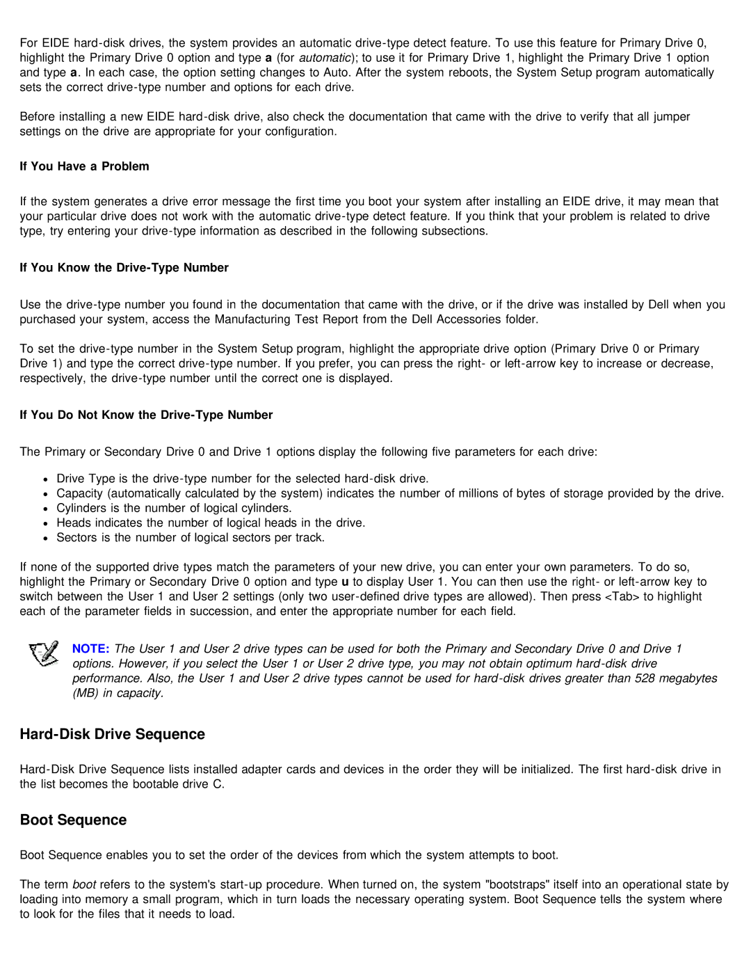 Dell 610 Hard-Disk Drive Sequence, Boot Sequence, If You Have a Problem, If You Know the Drive-Type Number 